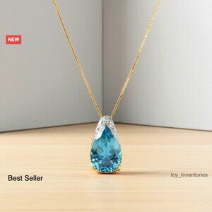 Solid Gold Necklace with Natural Blue Topaz Pendant Elegant Minimal Chic